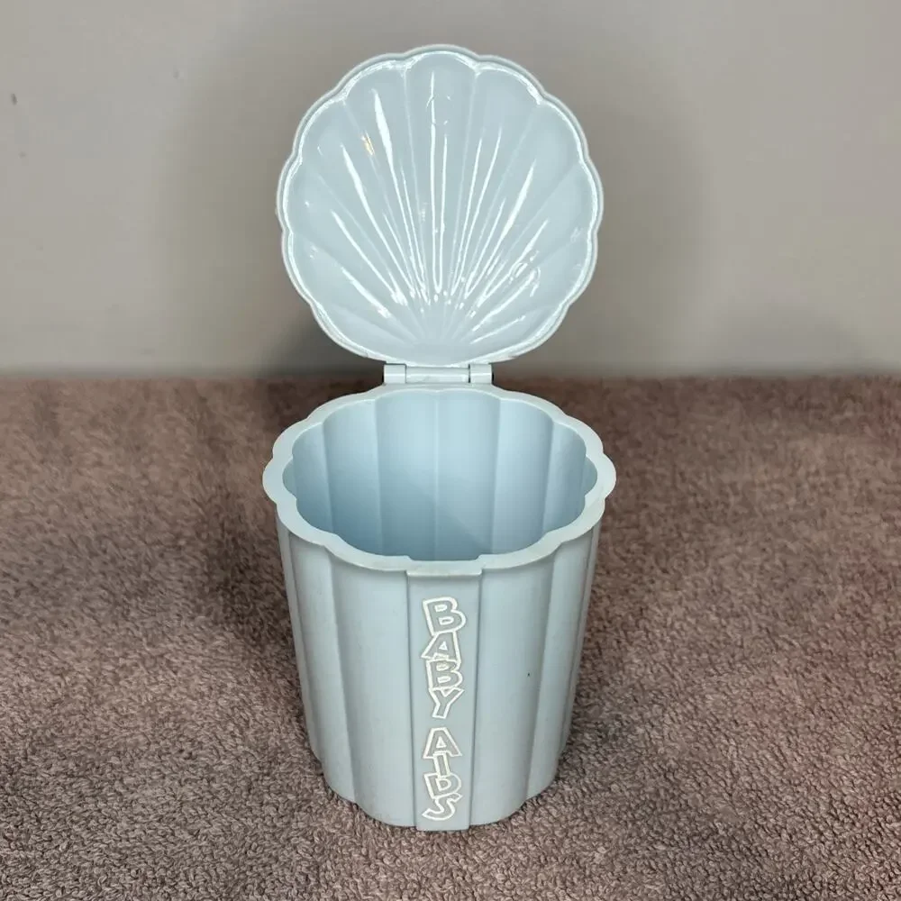 VTG 1950’s Baby Nursery Decor Blue Plastic Container Swabs Cotton Lotion Aids